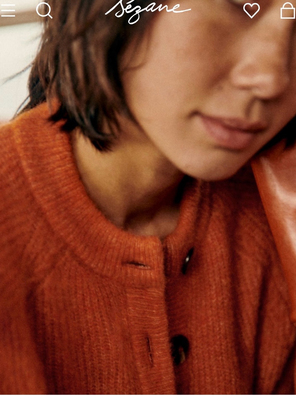 Othello Sezane Rust Orange Ribbed Button Cardigan - Picture 2 of 10